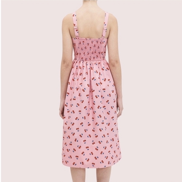 KATE SPADE Cherry Toss Poplin Dress Pink Midi Size 4 - Picture 2 of 12